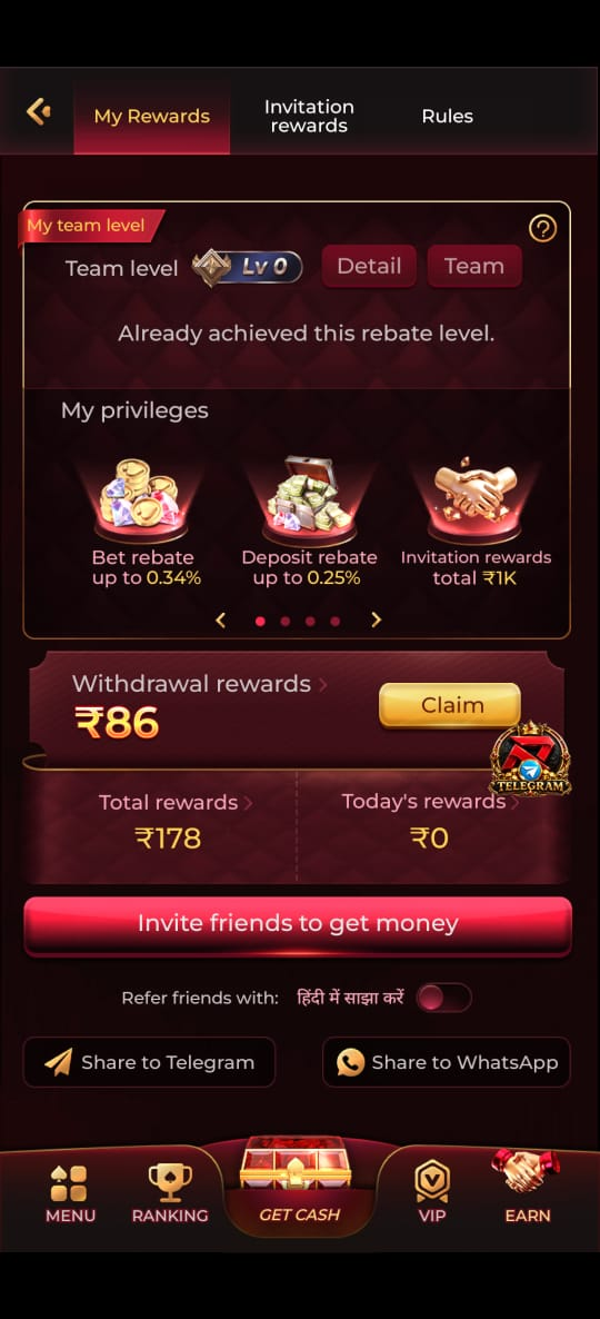 Agent Jackpot ranking board in the RajWin app displaying top player commissions and ₹80 referral reward offers.